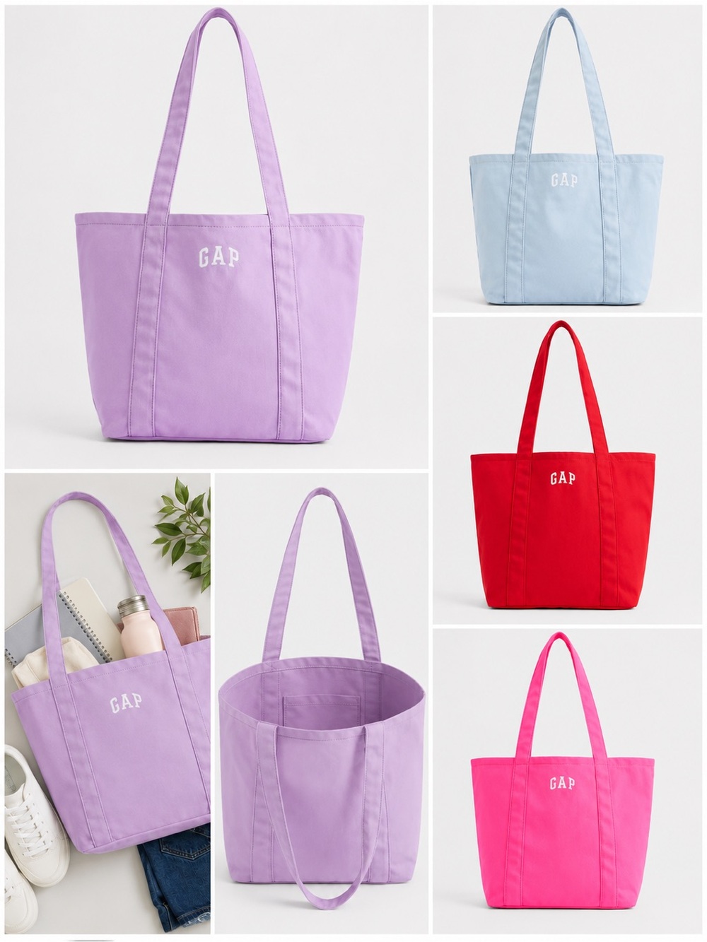 NWT GAP Canvas Tote Bag - Choice of Lavender, Light Blue, Red, Hot Pink